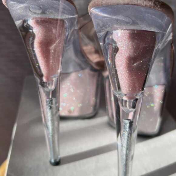 VTG LUCIOUS Centerfold-701G BAby Pink Glitter / Clear 6 3/4 Spike Heels Sz 9 NEW - Picture 7 of 13
